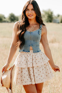 Lady's First Zip Up Denim Tank Top (Light Blue) - NanaMacs