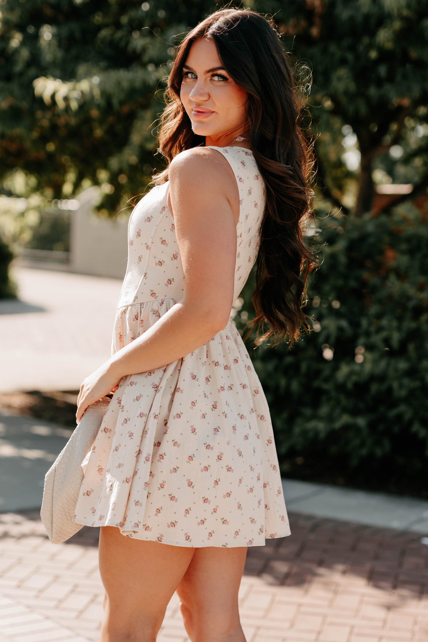 Blush Tells All Square Neck Floral Mini Dress (Natural) · NanaMacs