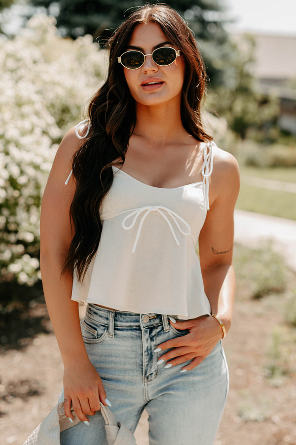 The Air I Breathe Linen Shoulder Tie Tank Top (Natural) - NanaMacs