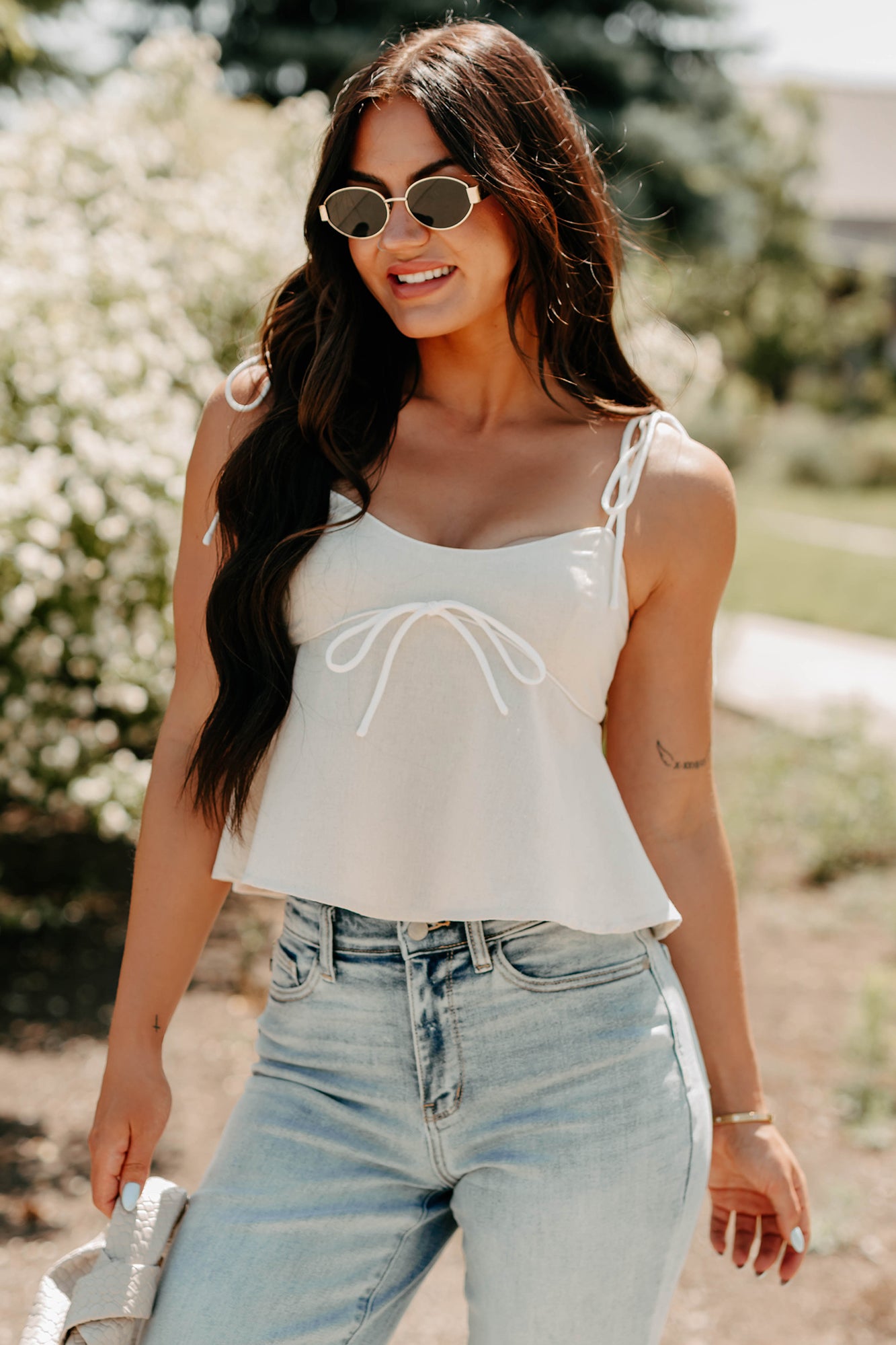 The Air I Breathe Linen Shoulder Tie Tank Top (Natural) · NanaMacs