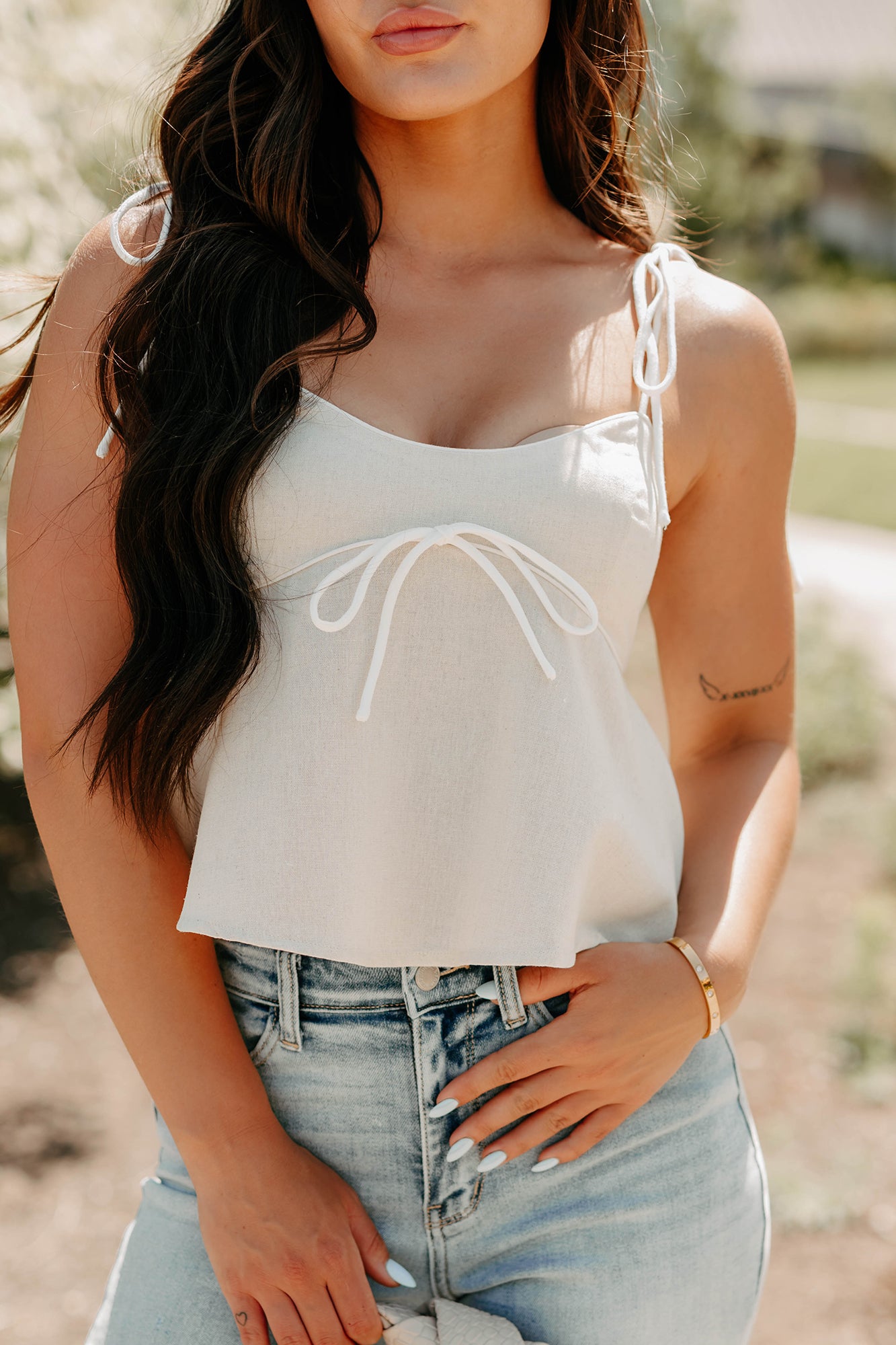 The Air I Breathe Linen Shoulder Tie Tank Top (Natural) · NanaMacs