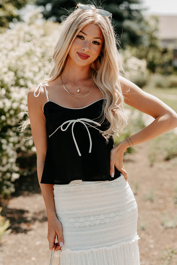 The Air I Breathe Linen Shoulder Tie Tank Top (Black) - NanaMacs