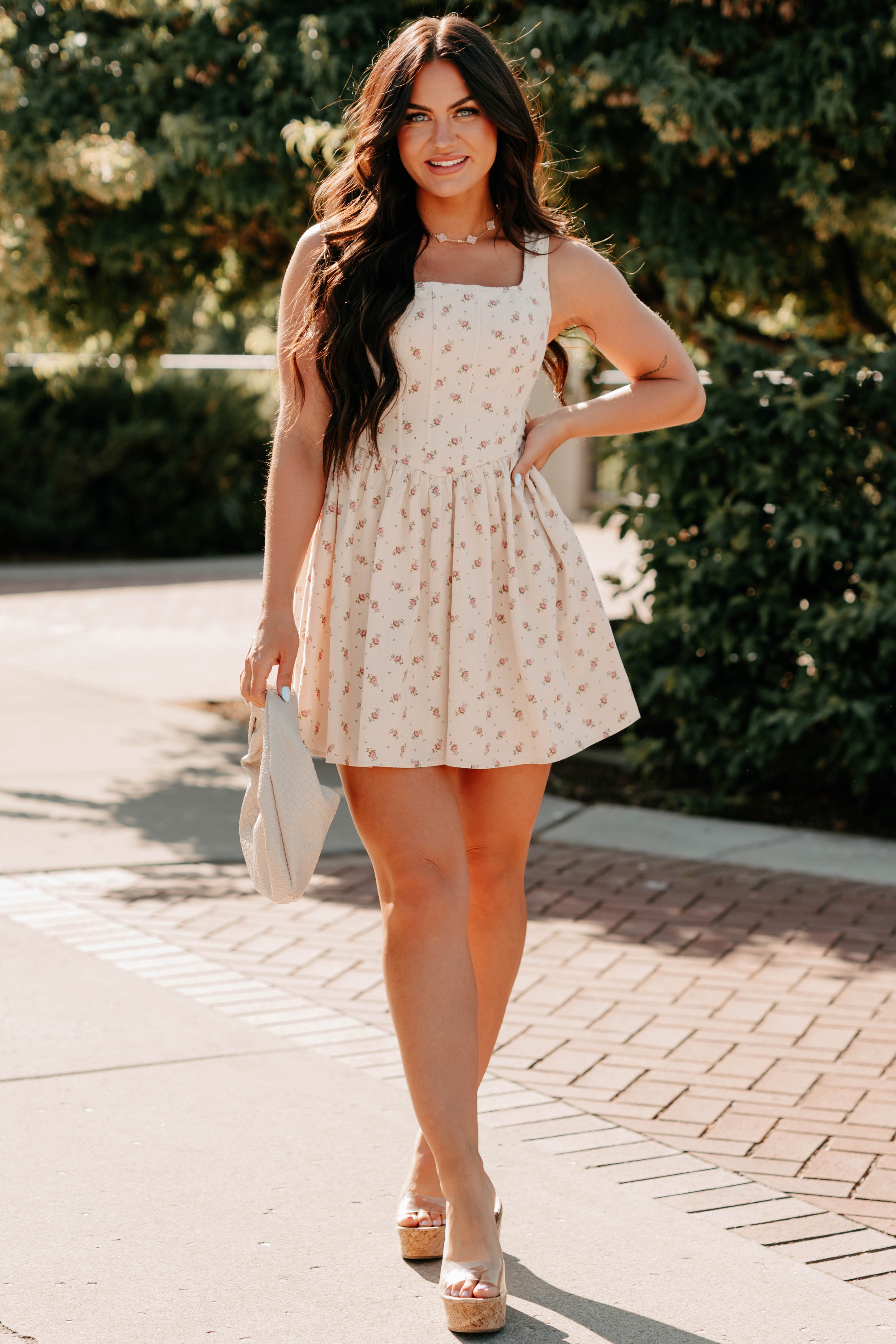Blush Tells All Square Neck Floral Mini Dress (Natural) · NanaMacs