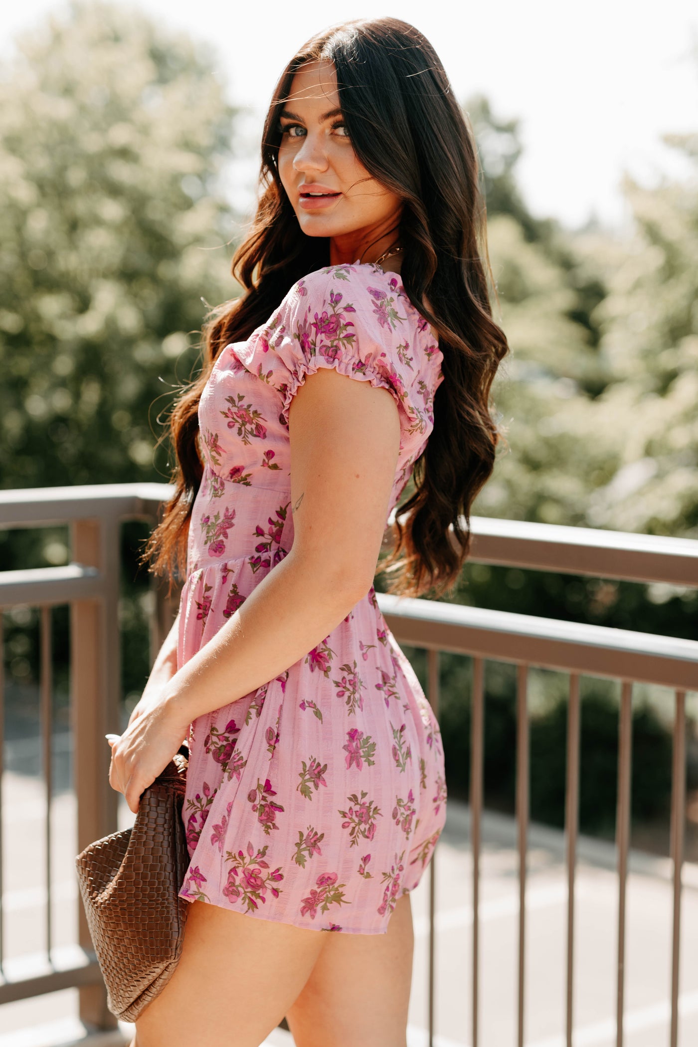 Women's Bloom For You Short Sleeve Floral Romper in Pink Women's Bloom For You Short Sleeve Floral Romper in Pink