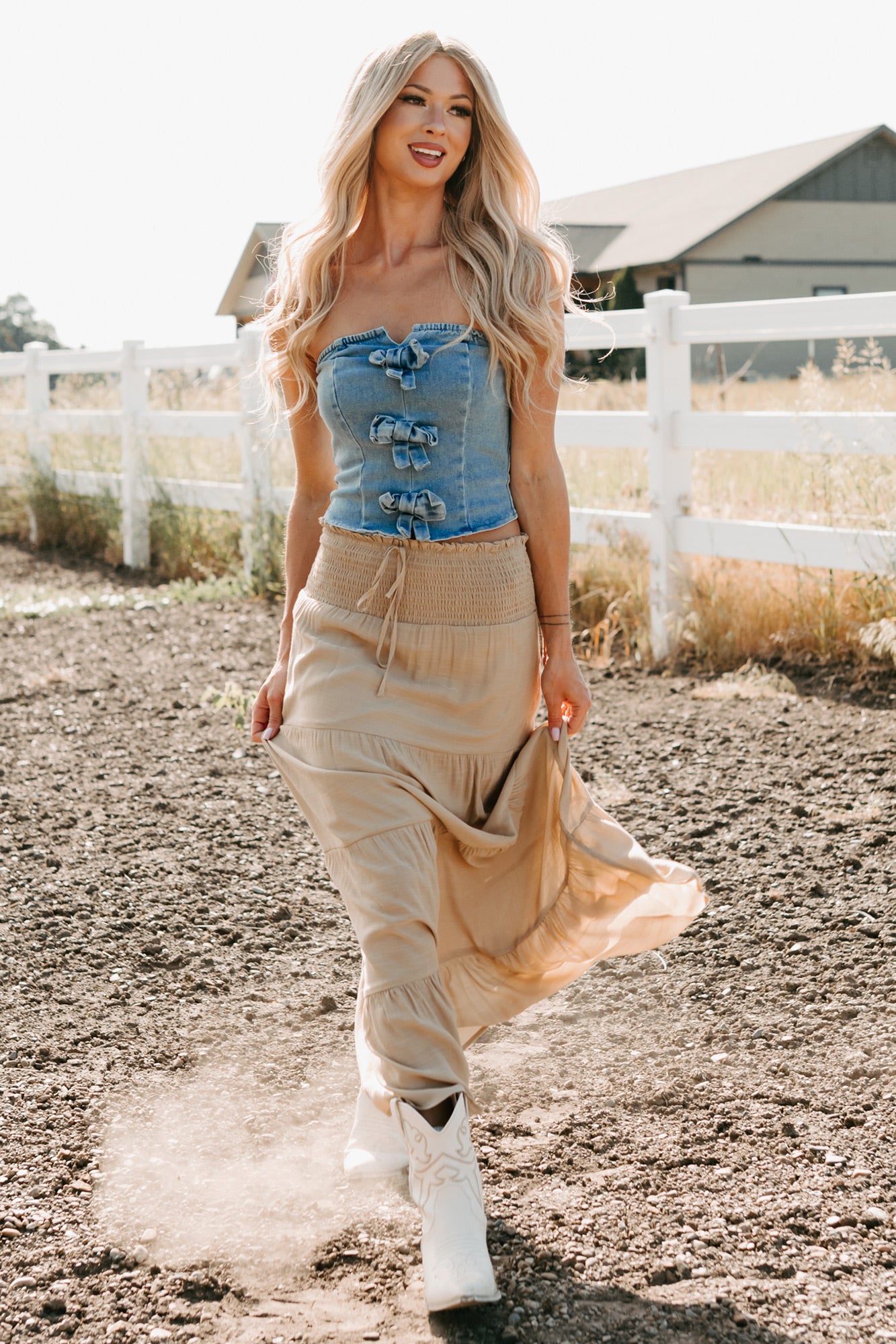 Back To Strangers Denim Bow Front Corset Top (Light Wash) · NanaMacs