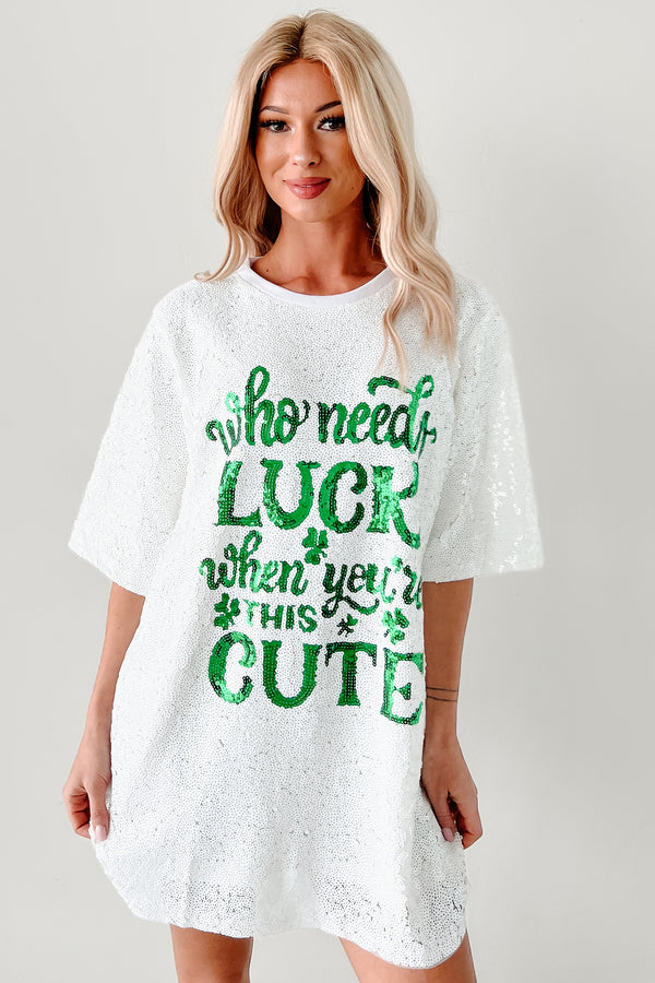 "When You're This Cute" Sequin Mini Dress (White) - NanaMacs