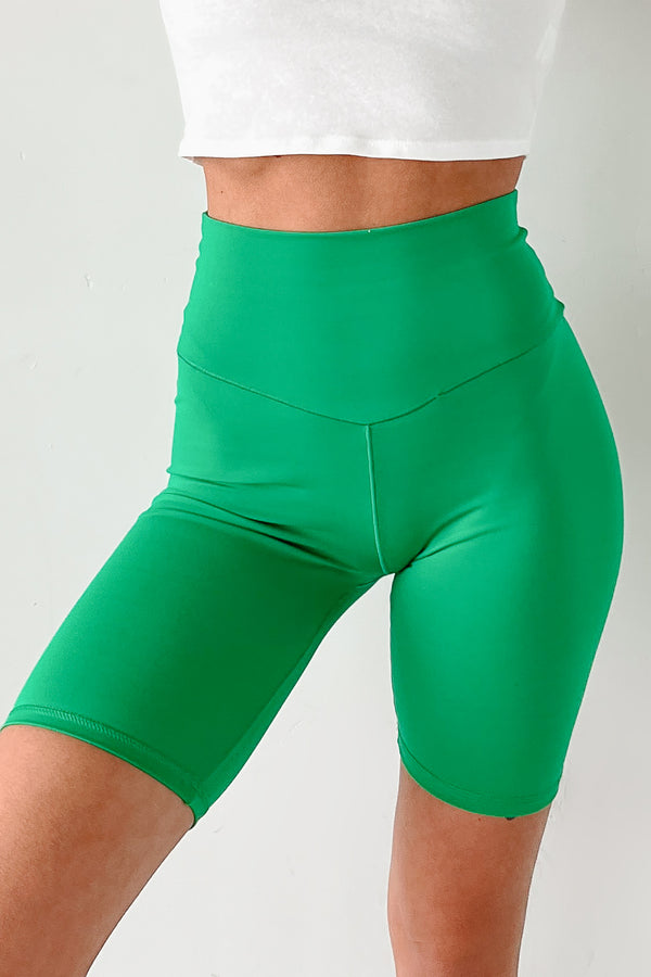 Be In Your Element High Rise Biker Shorts (Kelly Green) - NanaMacs