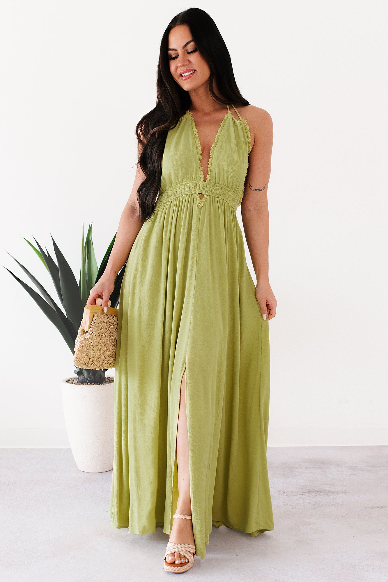 Chasing Glances Halter Maxi Dress (Matcha) NanaMacs Chasing Glances Halter Maxi Dress (Matcha) NanaMacs