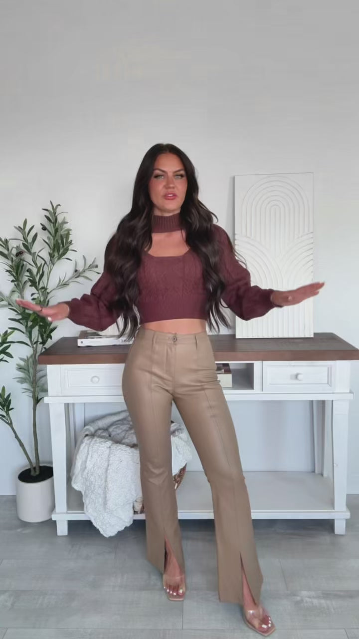 Edwin Faux Leather Kancan Bootcut Pants (Camel) - NanaMacs