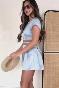 Feeling Untouchable Satin Crop Top & Shorts Set (Blue) - NanaMacs