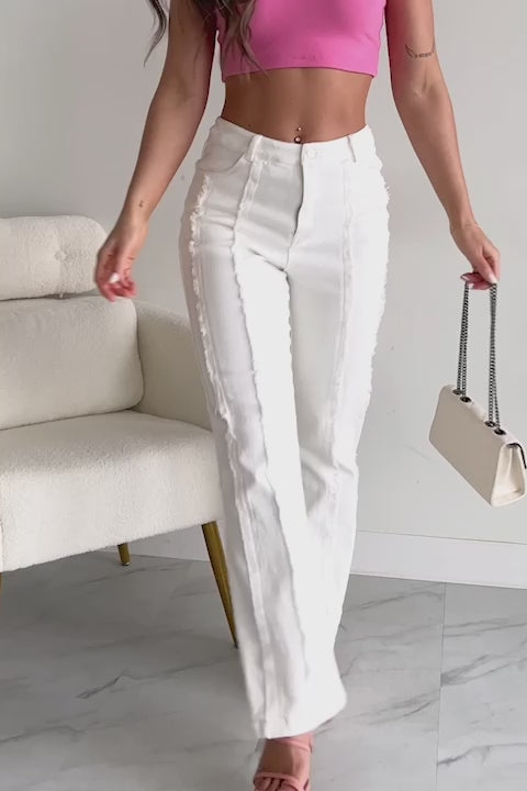 Controversial Views Frayed Flare Jeans (White) - NanaMacs