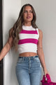 I Always Know Striped Sleeveless Crop Top (Ivory/Fuchsia)