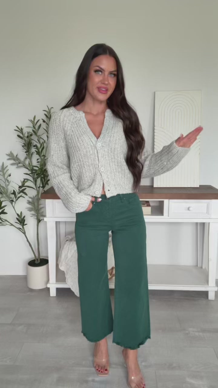 Walter High Rise Wide Crop Risen Jeans (Hunter Green) - NanaMacs