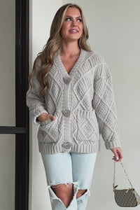 Seasonal Snuggles Chunky Knit Triangle Button Cardigan (Grey) - NanaMacs