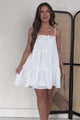 Simply Beguiling Tiered Ruffle Trim Mini Dress (Off White)