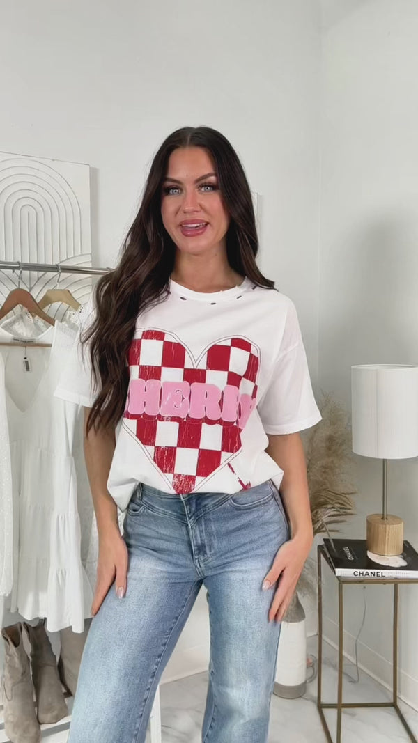 Unexpected Feelings Checker Heart Graphic Tee (Ivory) - NanaMacs