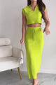 Selfie Moment Crop Top & Skirt Set (Lime)