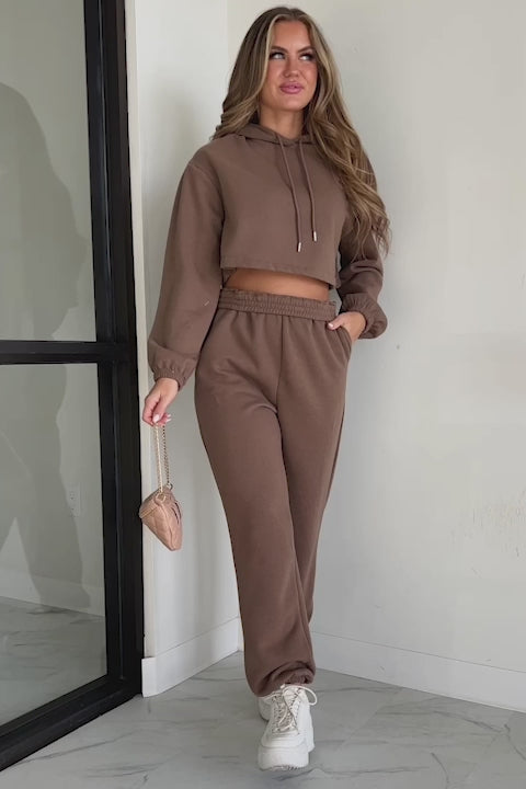 Putting Life On Hold Fleece Two-Piece Jogger Set (Mocha) - NanaMacs