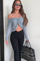 Feels Real To Me Twist-Knot Off The Shoulder Crop Sweater (Blue)