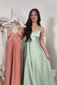 Luxurious Poise Satin Midi Dress (Pastel Sage)