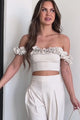 Chic Exit Ruffled Tie-Back Crop Top (Oatmeal)