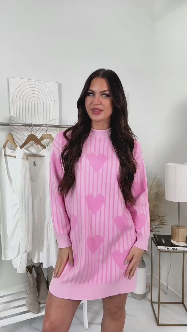 Actions Of Love Striped Heart Sweater Dress (Baby Pink) - NanaMacs