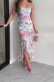 Romantically Entangled Floral Mesh High-Low Maxi Dress (Pink Multi)