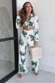 You Had Me At Aloha Tie Front Tropical Print Jumpsuit (White/Green Tropical)