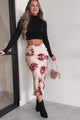 Brunch Plans Satin Floral Midi Skirt (Cream)