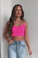 Dedicated To The Truth Lace Trim Cami Crop Top (Neon Pink)