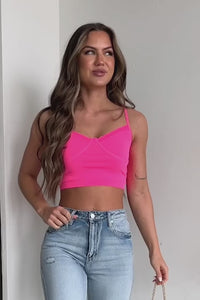 Dedicated To The Truth Lace Trim Cami Crop Top (Neon Pink) - NanaMacs