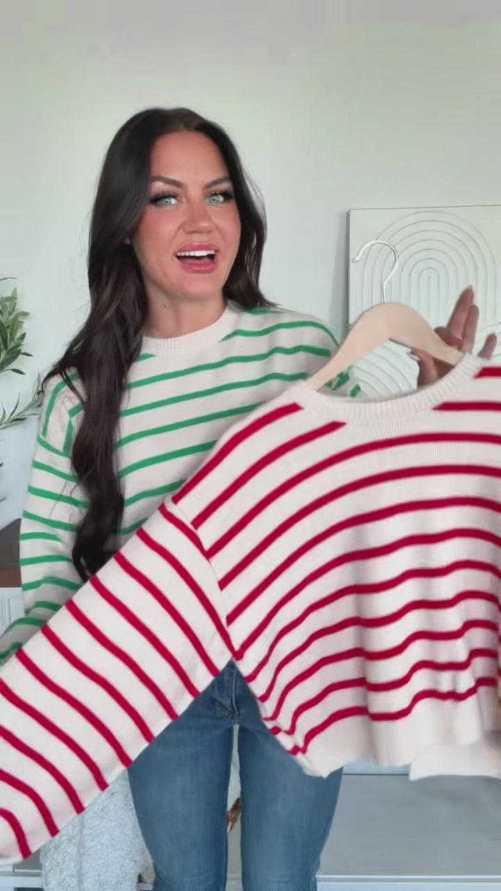 Morning Rituals Striped Button Detail Sweater (Red) - NanaMacs