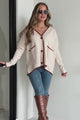 Southern Surprise Boots & Hat Elbow Patched Cardigan (Beige/Brown)