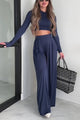 Faded Dreams Long Sleeve Crop Top & Pant Set (Navy)