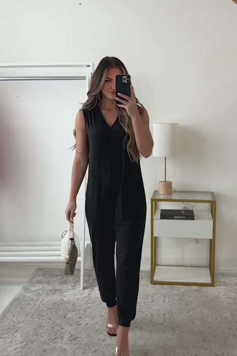 Key West Casual Slouchy Sleeveless Jumpsuit (Black) - NanaMacs