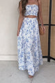 Cherish The Moment Floral Crop Top & Skirt Set (White/Light Blue)