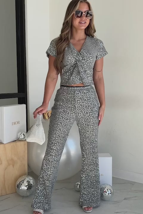 Downtown Dazzle Metallic Sequin Two-Piece Set (Silver) - NanaMacs