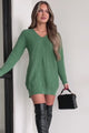 Striving For Greatness V-Neck Tunic Sweater (Forest Green)