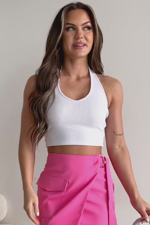 Alive & Well Ribbed Halter Crop Top (White) - NanaMacs