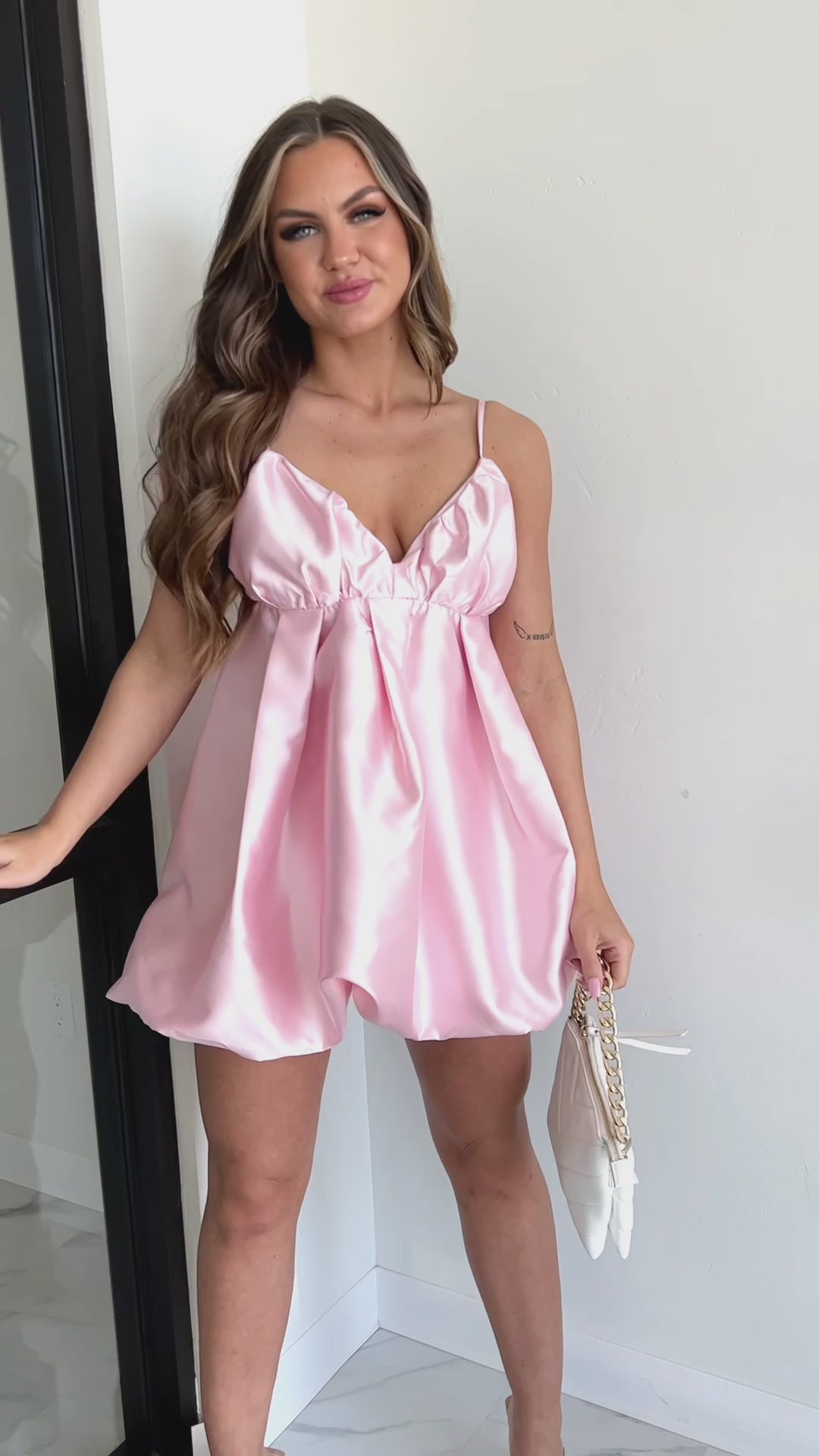 Sweet To Me Bubble Hem Mini Dress (Baby Pink)