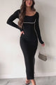 Curves For Days Contrast Trim Long Sleeve Bodycon (Black/White)