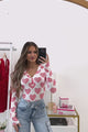 Madly In Love Spiral Heart Print Long Sleeve Bodysuit (Red/White)