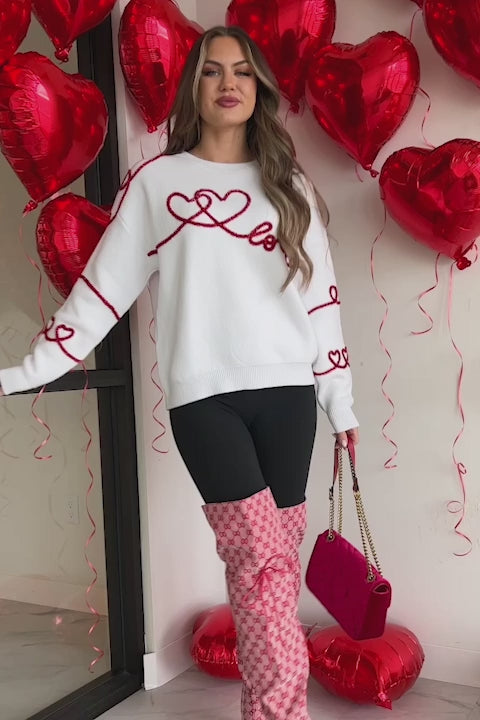 All Lovey Dovey Tinsel Yarn Sweater (White) - NanaMacs