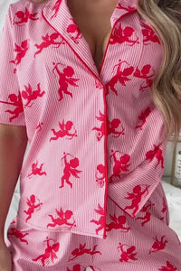 Cupid's Arrow Silky Printed Pajama Set (Red) - NanaMacs