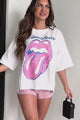 Turnt Up Tunes Oversized "Rolling Stone" Graphic Tee (White)