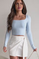 Better Be Sure Square Neck Long Sleeve Crop Top (Skyway Blue)