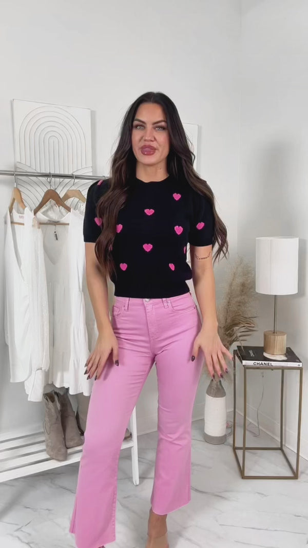 That's My Choice High Rise Kick Flare Sneak Peek Jeans (Rose Pink) - NanaMacs