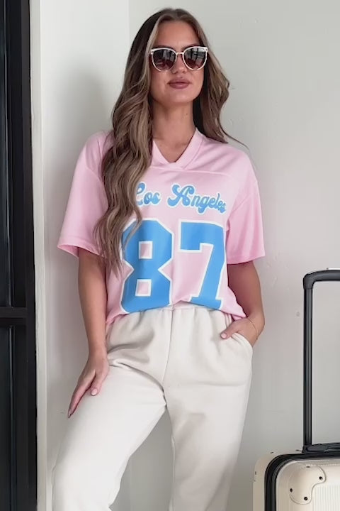 Fashionably Sporty Jersey Top (Baby Pink) - NanaMacs