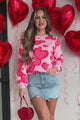 Curious Attraction Heart Pattern Sweater (Pink)