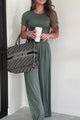 Deon Ribbed Crop Tee & Palazzo Pant Set (Forest Green)